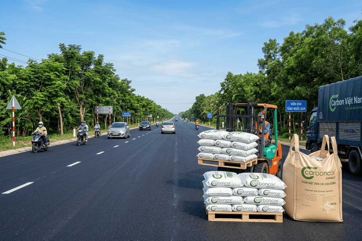 Mặt đường hoàn thiện Carboncor Asphalt, nghiệm thu thông xe, bê tông nhựa nguội.
