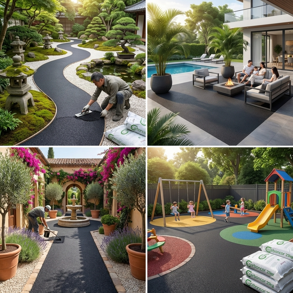 sử dụng carboncor asphalt cho các công trình sân vườn trong gia đình, sạch sẽ, sang trọng