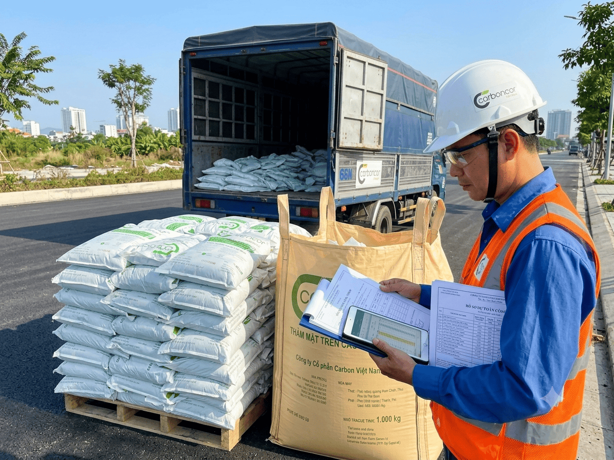 Định mức dự toán thi công Carboncor Asphalt, bê tông nhựa nguội, pallet bao 25kg, bao Jumbo 1 tấn