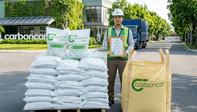 Doanh nghiệp vật liệu xây dựng dán nhãn năng lượng xanh, Carboncor Asphalt, bao 25kg, bao Jumbo 1 tấn