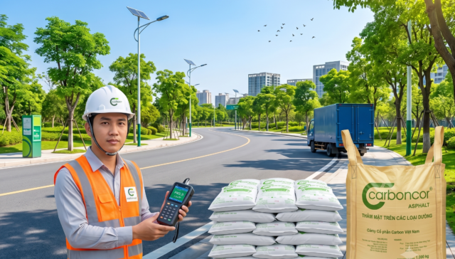 Net Zero Carboncor Asphalt, giảm phát thải CO2, bê tông nhựa nguội, bao 25kg, bao Jumbo 1 tấn