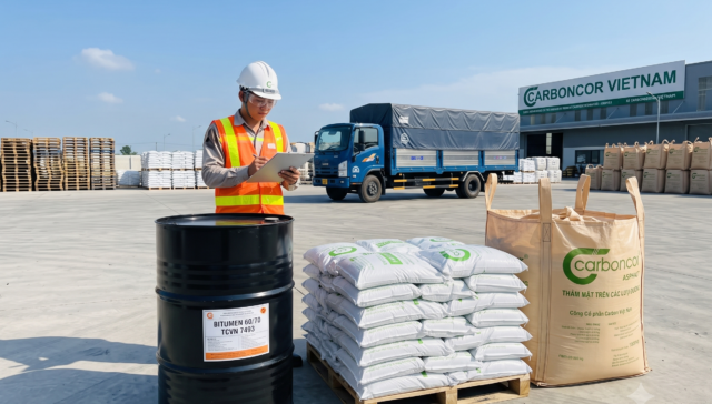 Nhựa đường đặc 60 70, tiêu chuẩn TCVN 7493, Carboncor Asphalt bao 25kg, bao Jumbo 1 tấn